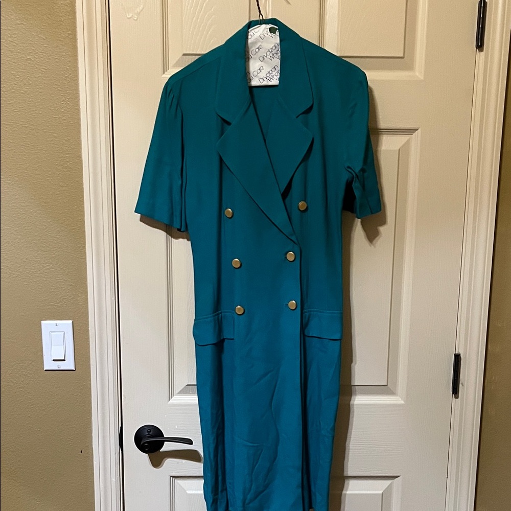 Vintage 90s Teal Double-Breasted Women’s Dress